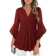 thumbnail image 7 of BLVB Womens 3/4 Ruffle Sleeve Tops Dressy Casual Blouse Chiffon V Neck Evening Party Night out Wedding Cocktail Shirt, 7 of 7