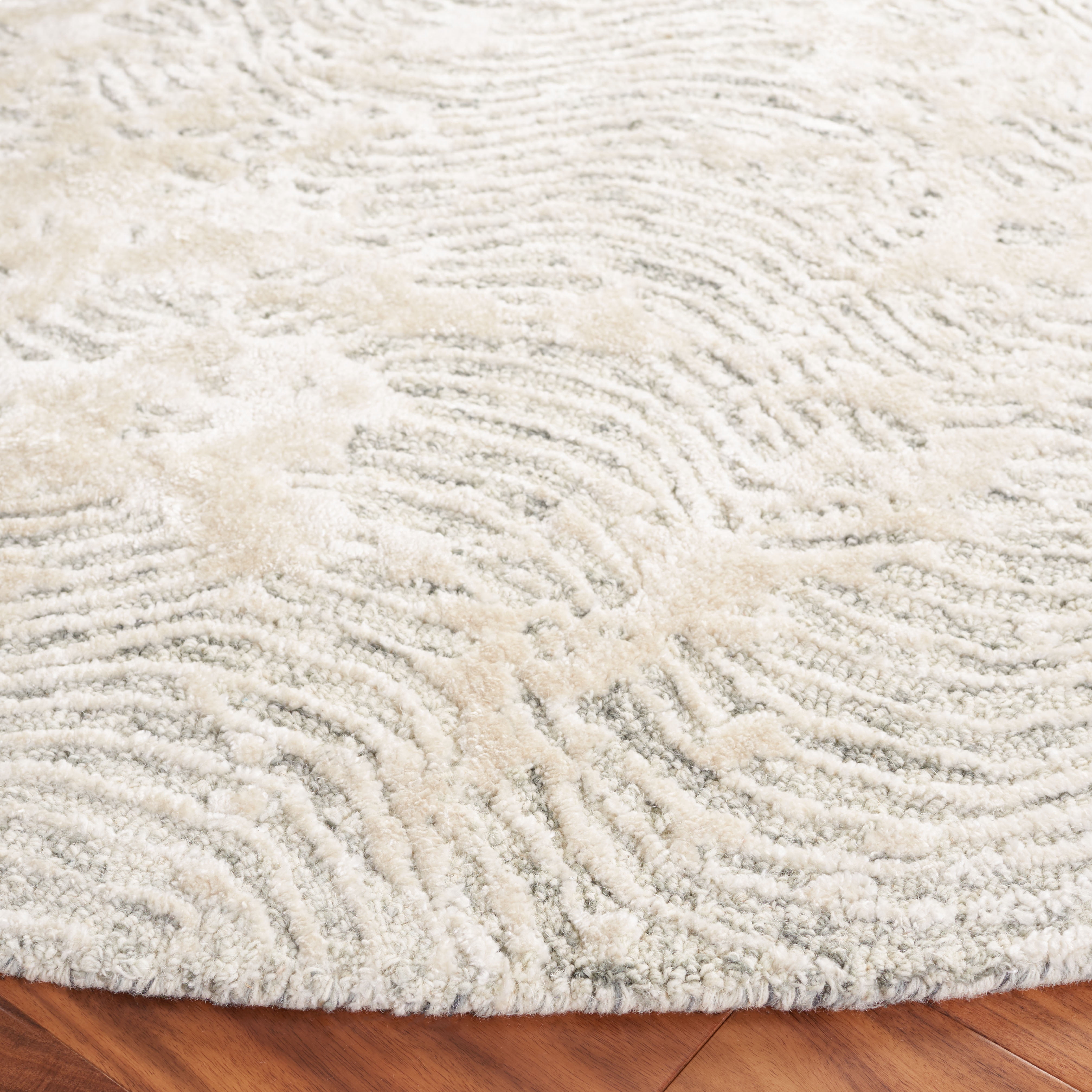SAFAVIEH Glamour Tashi Abstract Area Rug, Light Grey/Ivory, 6' x 6' Round