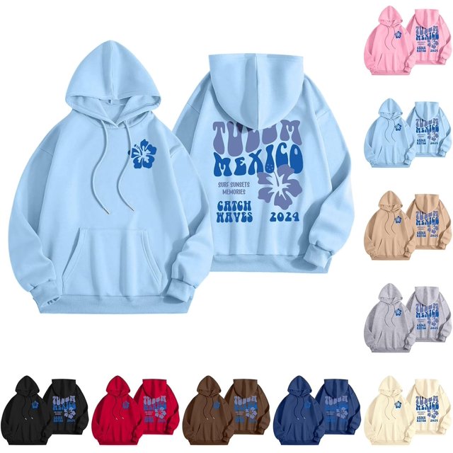 Pink Graphic Hoodie For Women 2024 Cute Preppy Sweatshirt Long Sleeve Drawstring Pullover Tops With Pockets