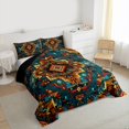 thumbnail image 3 of Homewish Western Tribal Aztec Full Size Comforter Sets, Vintage Mandala Rustic Bedding Comforter Set, Teal Orange Triangle Reversible Bedding Sets, Lightweight Room Decor, 3pcs, 3 of 8