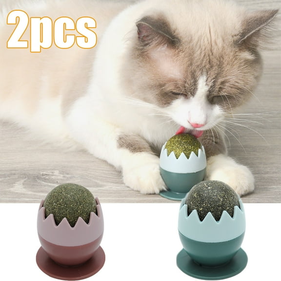 shenmeida Catnip Balls, 2PCS Edible Kitty Toys for Cats Lick, Safe Healthy Kitten Chew Toys, Teeth Cleaning Dental Cat Toy, Cat Wall Treats