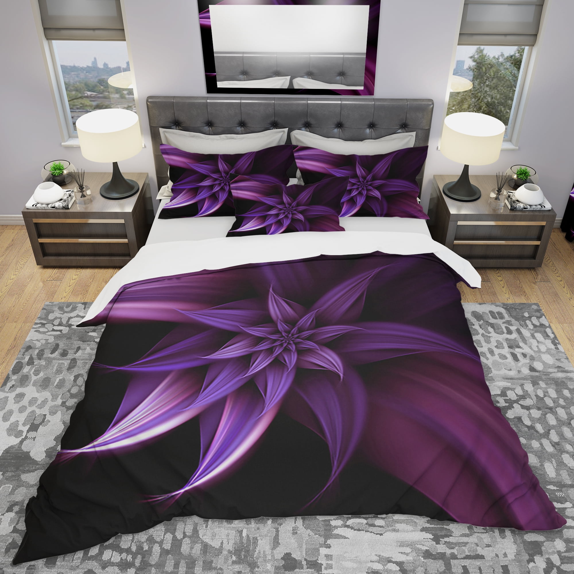 Designart 'Fractal Flower Purple' Modern & Contemporary Duvet Cover Set