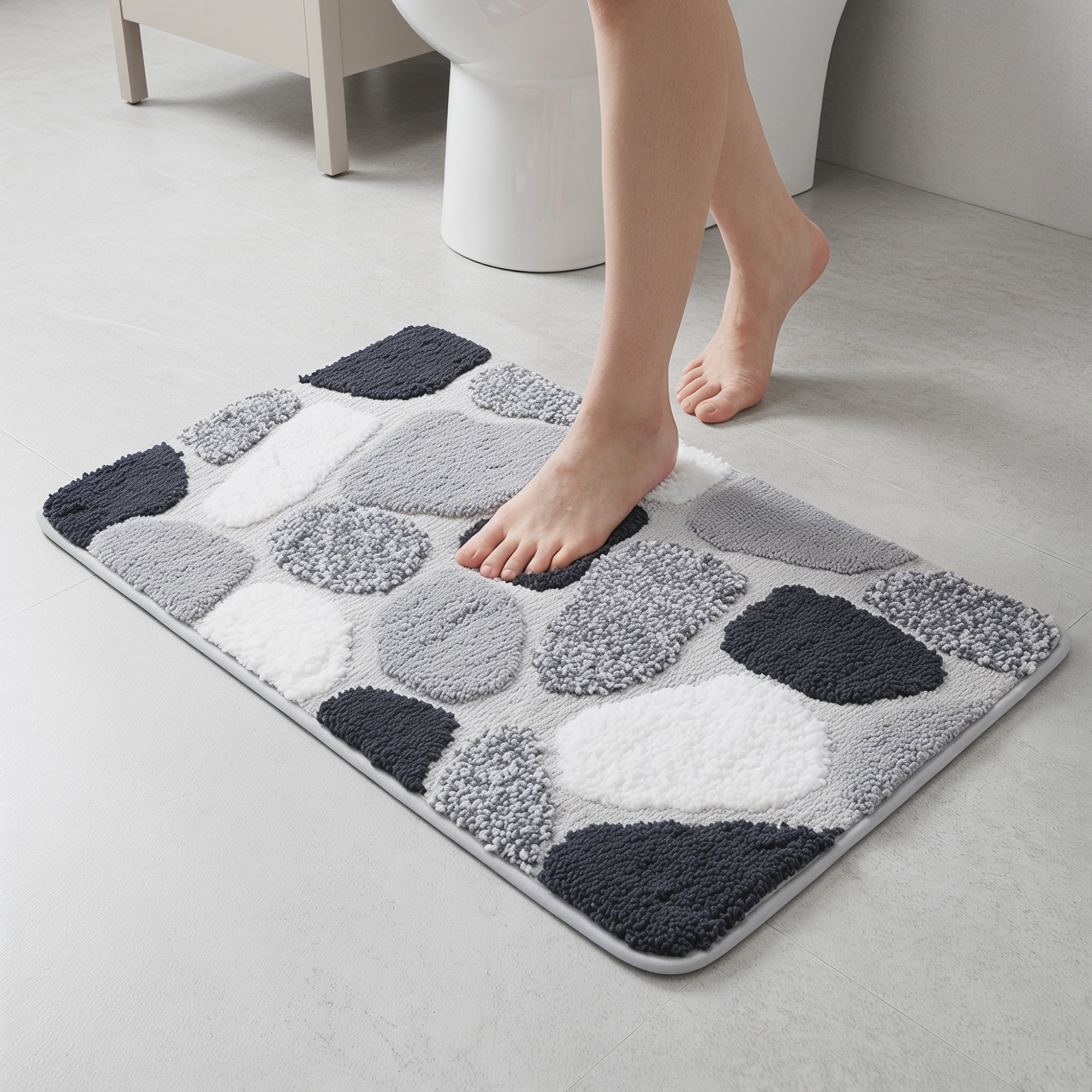Unique Bargains Absorbent Non-Slip Plush Quick Dry Machine Washable Bath Mat Gray 32"x20"