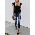 thumbnail image 3 of Casual 3/4 Manches Cloche V Col Imprimé Bouton Bas Manches Courtes Blouses Chemise, 3 of 6