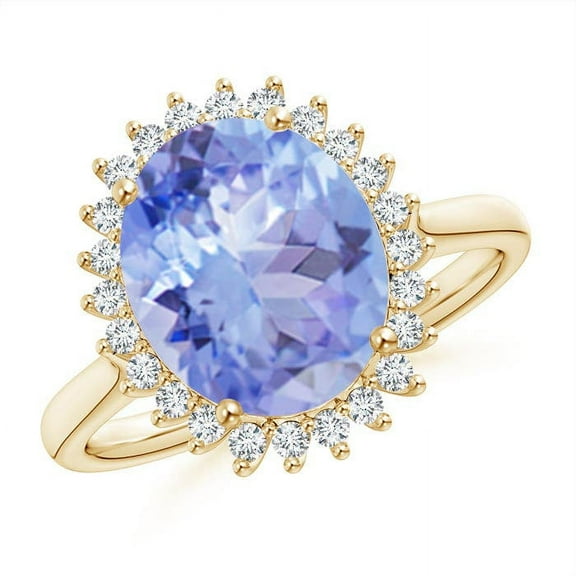 ANGARA Natural Classic Oval 3.5 ct Tanzanite Floral Halo Ring in 14K Yellow Gold for Women (Size-11x9mm) | December Birthstone, Birthday, Anniversary, Jewelry Gift for Women | Natural Tanzanite Ring
