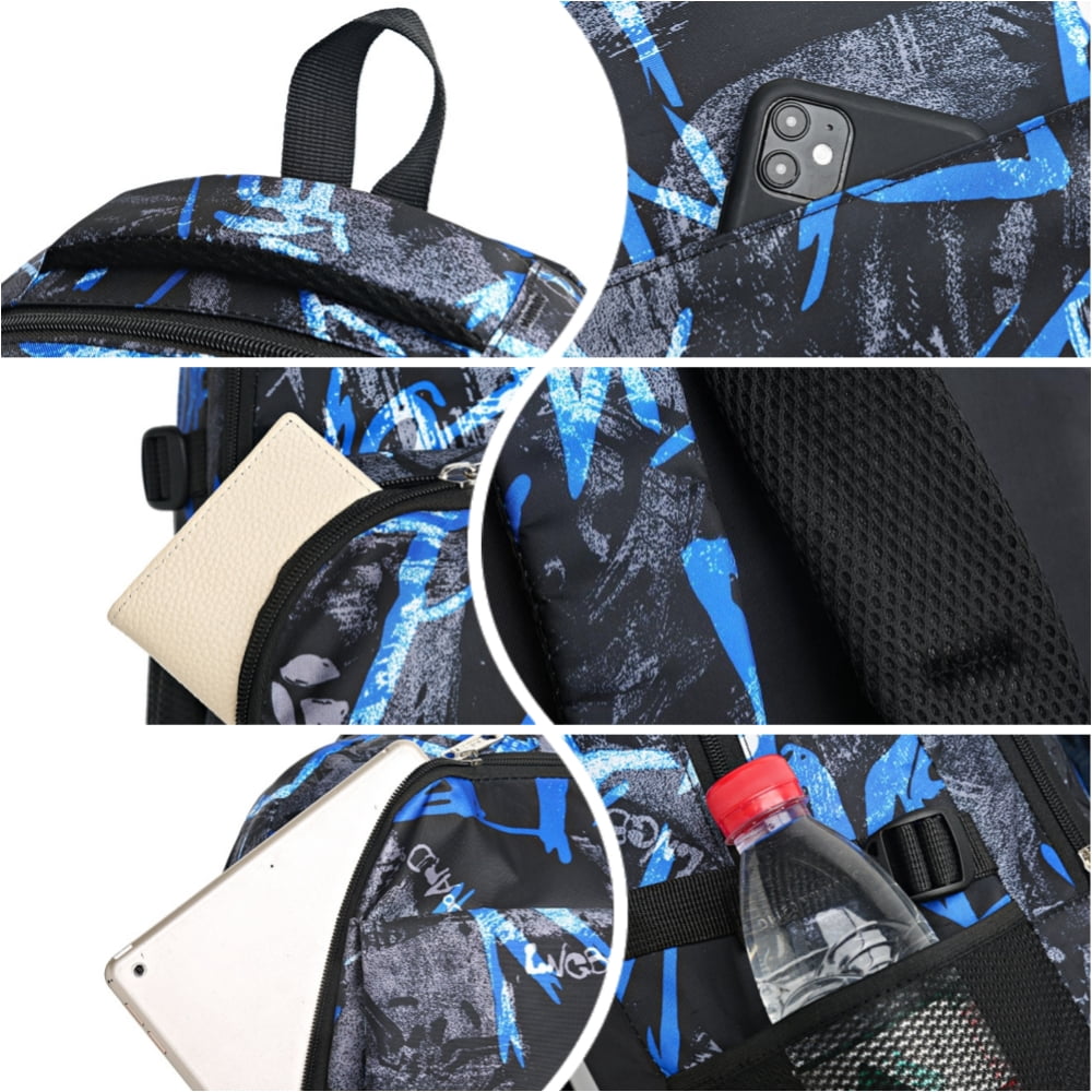 Tyethy School Backpack for Boys Kids Printed Large Capacity Laptop Bookbag Casual Daypack for School Travle Daily Use, Blue