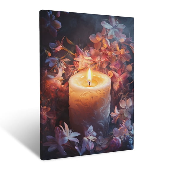 CozyNet A Glowing Candle Surrounded By Soft Flowers & Divine Light Wall Art Prints With Frame Canvas Perfect for Living Room & Bedroom, Ready to Hang, Wall Decor 12"x16"