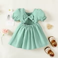 thumbnail image 3 of 4T Toddler Baby Girls Clothes Baby Girls Dress 4-5T Girls Short Sleeve Solid Color Dress Toddler Girls Summer Dress Green, 3 of 8