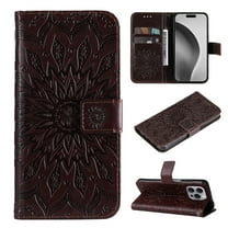 TECH CIRCLE for iPhone 16 Case 6.1" 2024, PU Leather Flip Wallet Case with Stand Function, Built-in Card Slots & Cash Pocket, Lightweight Protective Cute Flower Slim Handy Cover with Lanyard, Brown