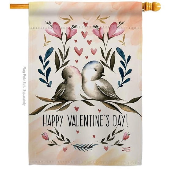 Angeleno Heritage H137015-BO Love Birds Valentines Springtime Double-Sided Garden Decorative House Flag, Multi Color