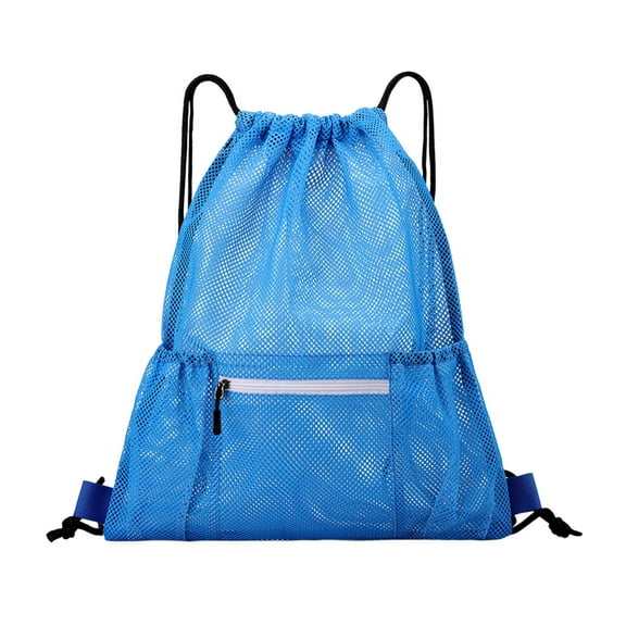 Taotanxi Mesh Drawstring Backpack Bag, Multifunction Mesh Bag for Swimming, Athletic Gym, Clothes, Beach, Swim (Blue)