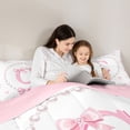 thumbnail image 4 of Manfei Pink C Personalized Initial Twin Bedding Sets 7-Piece for Kids Girls,Cute Bow Tie Bling Pearl Print Bedding Comforter Set for Teens Women,Pink Reversible,Ultra Soft Home Decor, 4 of 7