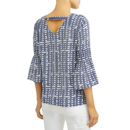 Smocked Woven Shirt - Women's Smocked Bell Sleeve Top
