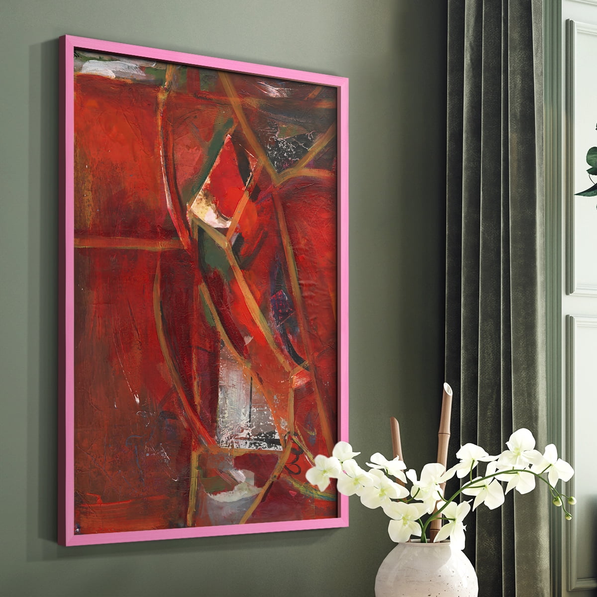 City Life II Framed Print in Pink Solid Wood Framed Print No Nail Hanging