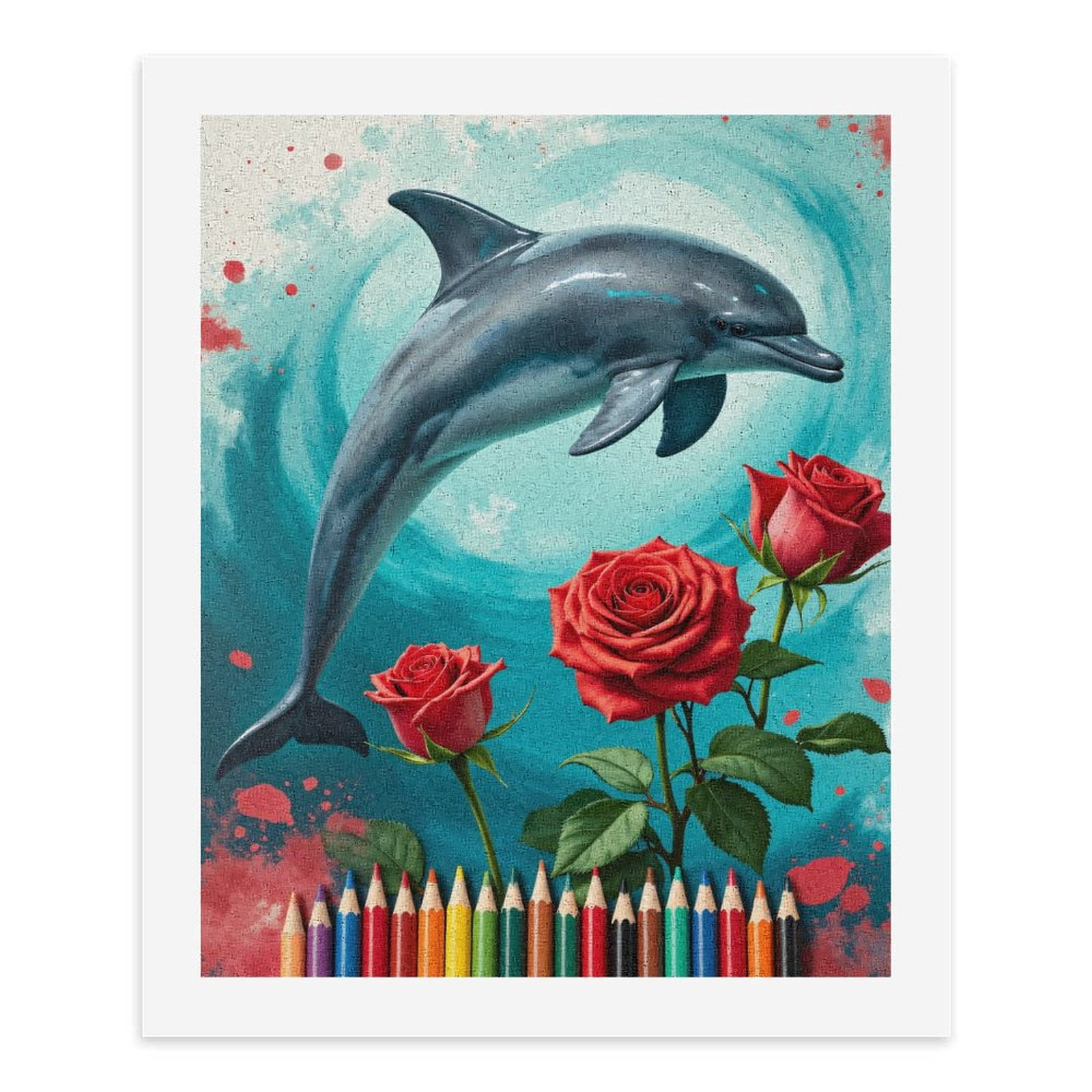 Paint By Numbers Kit for Adults Beginner - DIY Dolphin Roses Colors Vivid Art Canvas Painting Kits for Adults, Frameless Paint By Number for Adults for Home Wall Decor 16x20 Inch