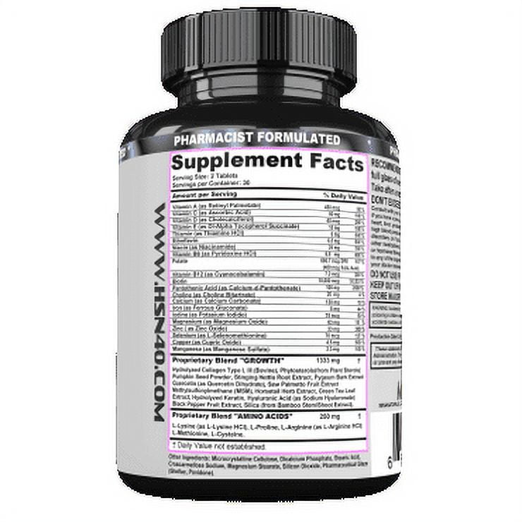 Minanaturals HSN 40 Hair Growth Supplement, Biotin 10000 mcg, Keratin, Collagen, 60 Tablets