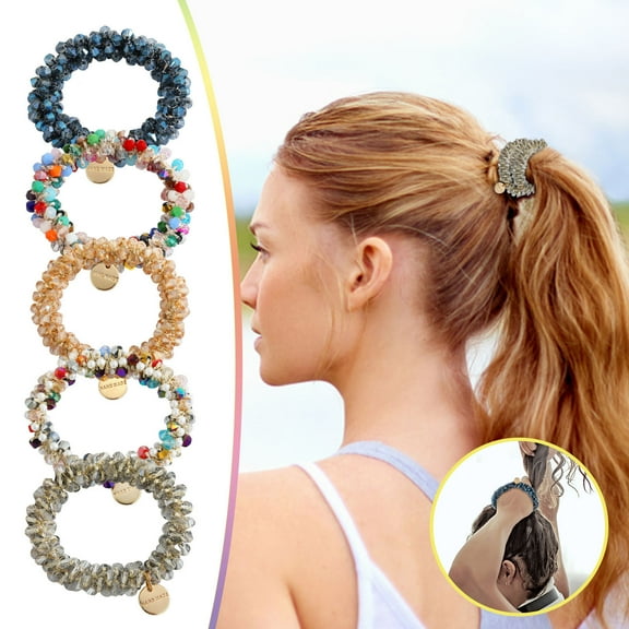 NIZELUK Beaded Women's Hair Bobbles, Elastic Hair Scrunchies with Beads, Stretchy Hair Clips for Thin Hair, Bun Accessories for Girls and Women Clearance Sales Today Deals Prime