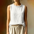 thumbnail image 2 of Women's Ruffle Trim Sleeveless Tank Top Summer Loose Fit High Neck Plain Shirts Casual Comfy Boho Beach Travel Tops White, 2 of 6