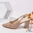 thumbnail image 4 of hoksml Women's Rhinestone Slingback Block Heel Pumps Pointed Toe PU Leather Dress Shoes Black Wine Khaki, 4 of 9