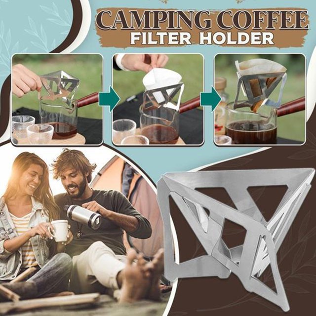Oleegame 1PC Funnel Filter Camping Coffee Folding Filter Ground Cup Portable Outdoor Kitchen,Dining Bar Silver