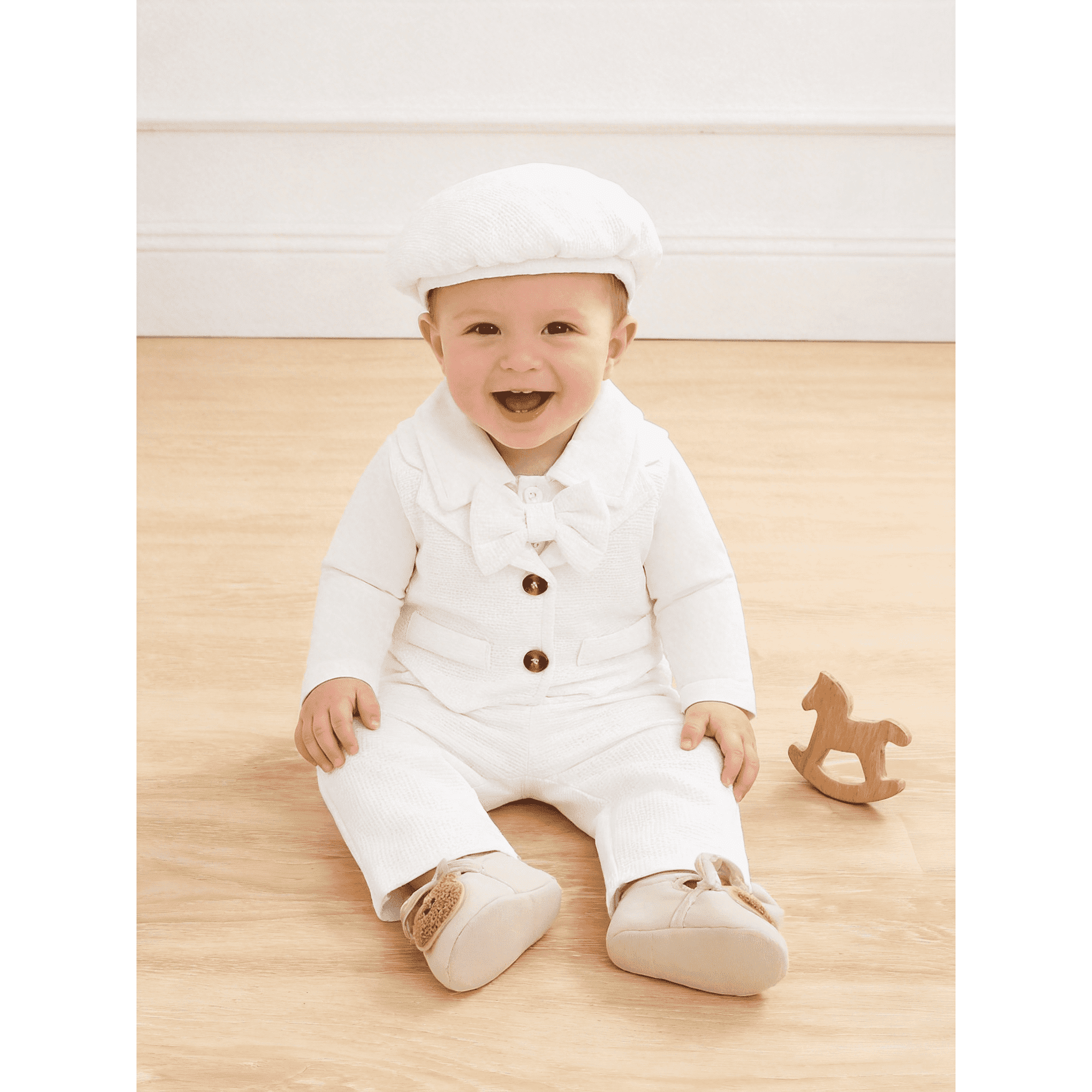 PureChapter Baby Boy Baptism Outfit - Adorable Long Sleeve Bodysuits with Pants and Hat 3-Piece for Christening,Gift