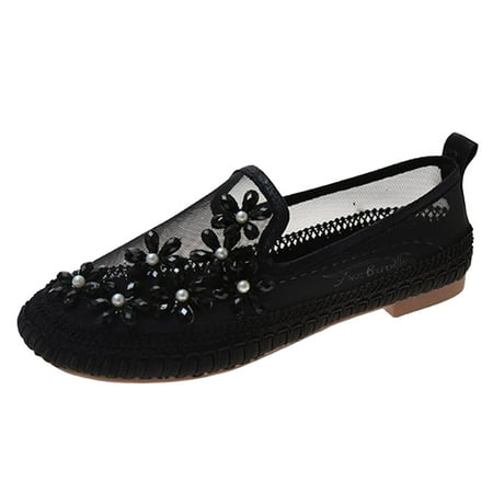 

GWAABD Ladies Shoes Casual Fashion Women s with Rhinestone Flat Net Shoes Casual Summer Women s casual shoes