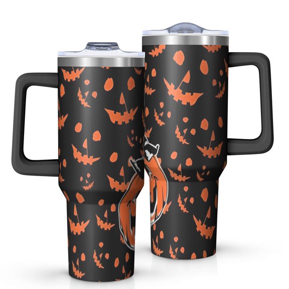 Witch Pumpkin Halloween Pattern Tumbler with Handle and Lid,40oz Double Wall Vacuum Insulated Tumbler,Cups Gift for Women and Men