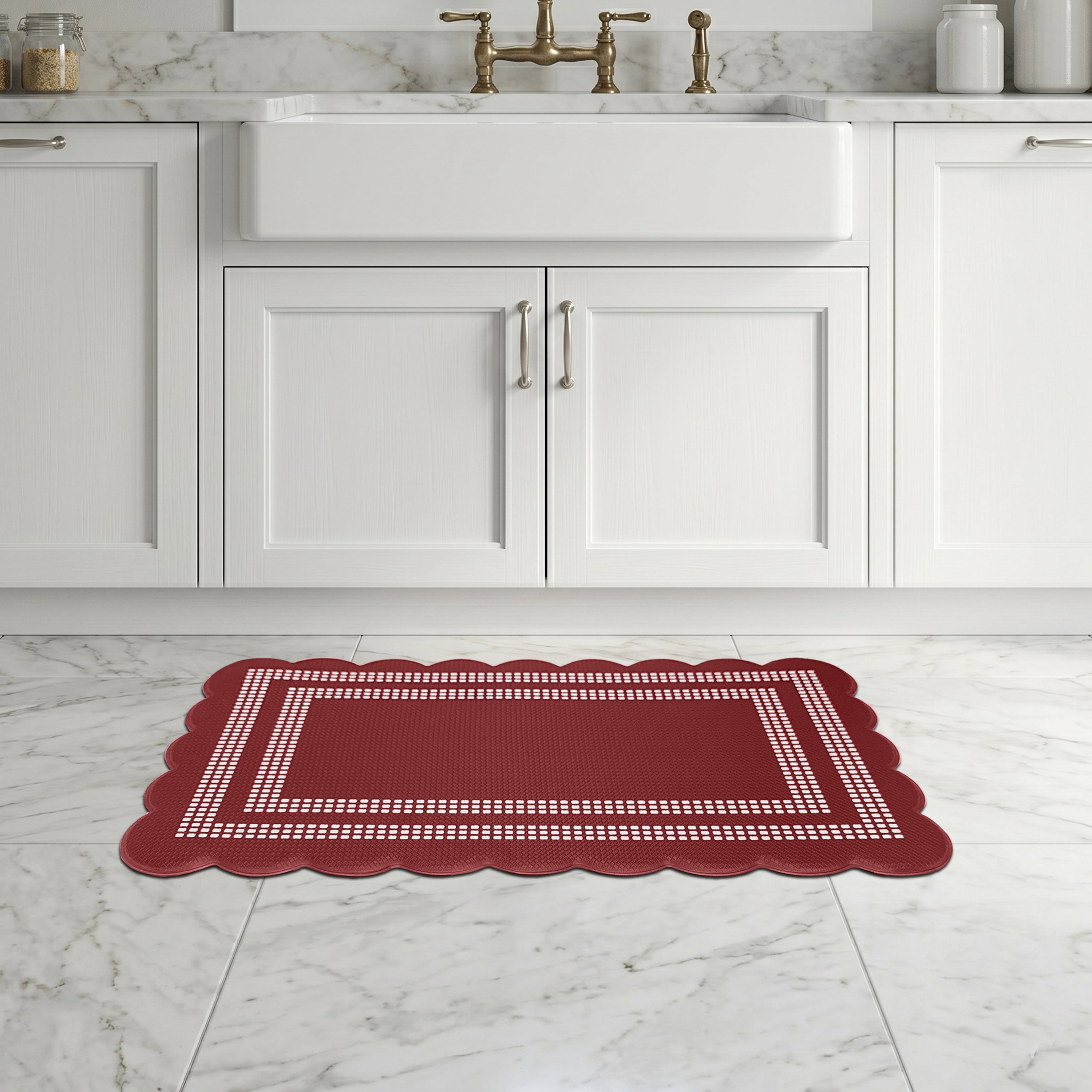 Scalloped Edge Anti-Fatigue Mat 18x30 - Remi - Burgundy/Ivory