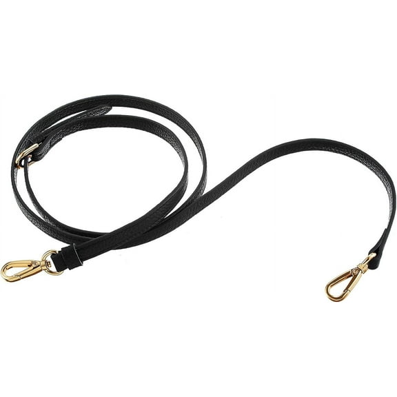 WXSP Genuine Leather Purse Strap Replacement Crossbody Adjustable Long Thin Handmade Shoulder Handbags Strap Black & Gold Hardware Thin (0.47" W x 43" to 51" L Adjustable)