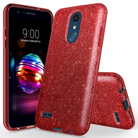 LG K30 Case, LG Harmony 2 Case, LG Phoenix Plus Case, LG K10 2018 Case, LG Premier Pro LTE Case, Glitter Bling Sparkle Ultra Slim Shockproof Case - Red