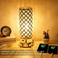 thumbnail image 2 of USB Crystal Table Lamp, Gold Table Lamp with Dual USB Charging Ports, Bedside Light Metal Base Stylish, Modern Lamp with Crystal Lamp Shade, Nightstand Light for Bedroom Living Room Entryway Office, 2 of 3