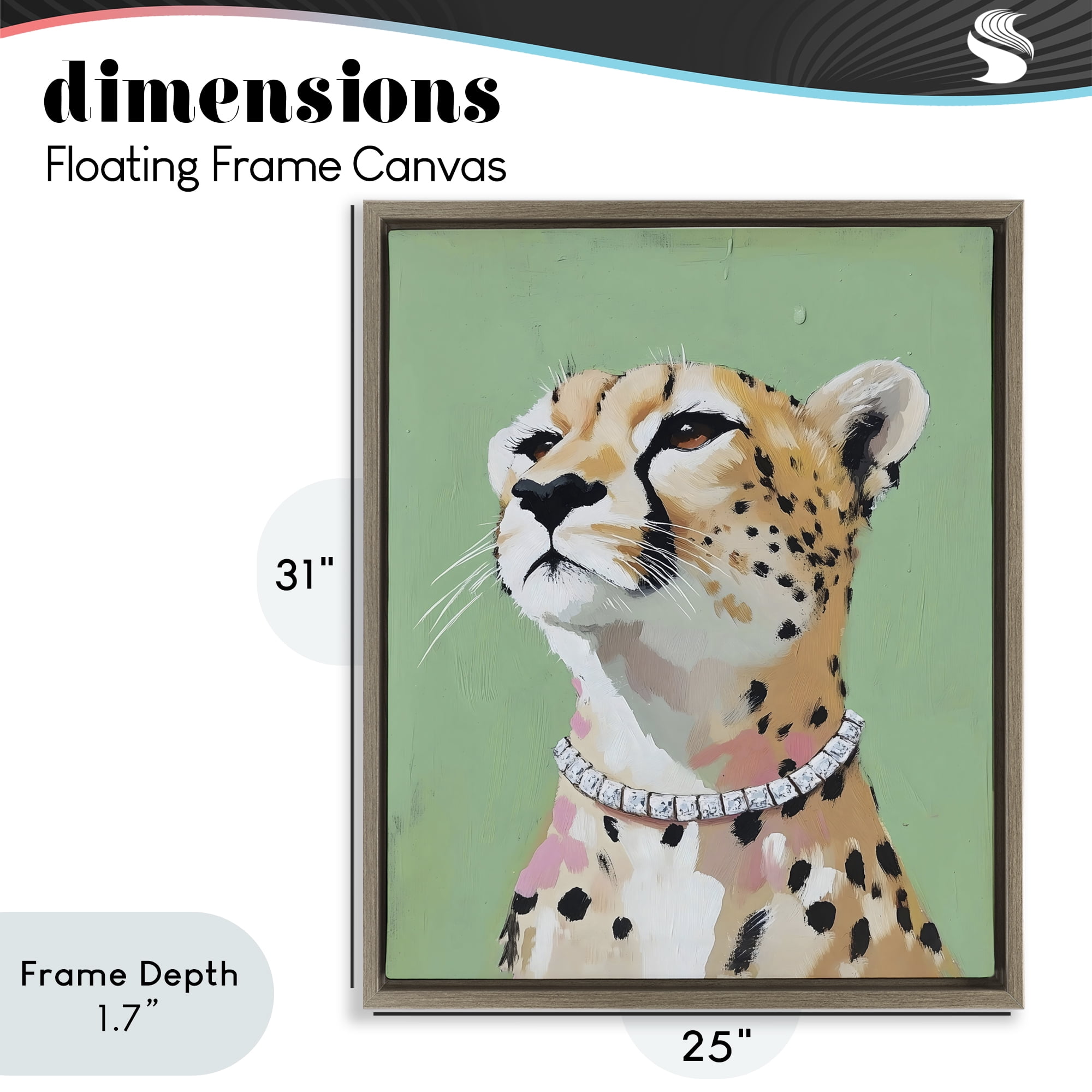 Stupell Industries Glam Cheetah with Jewels Brown Framed Floater Canvas Wall Art, design by The Prints Vibe
