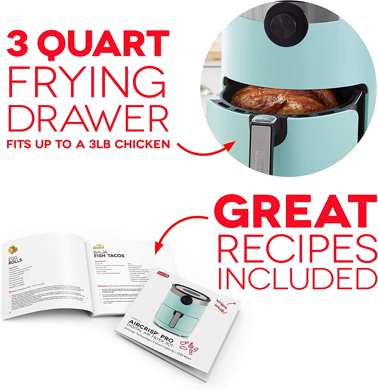 Dash AirCrisp Pro Electric Air Fryer + Oven Cooker with Temperature Control