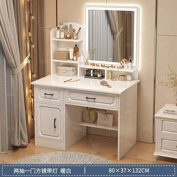 chinese dress ladies Vanity Table Set Glass Dressing Table Makeup Modern Simple Advanced Wood Dressing  Table Bedroom Storage Dressing Table Smart Mirror Makeup Stool Set Dresser  Desk for Women/Girls ( Color : White+gold , :