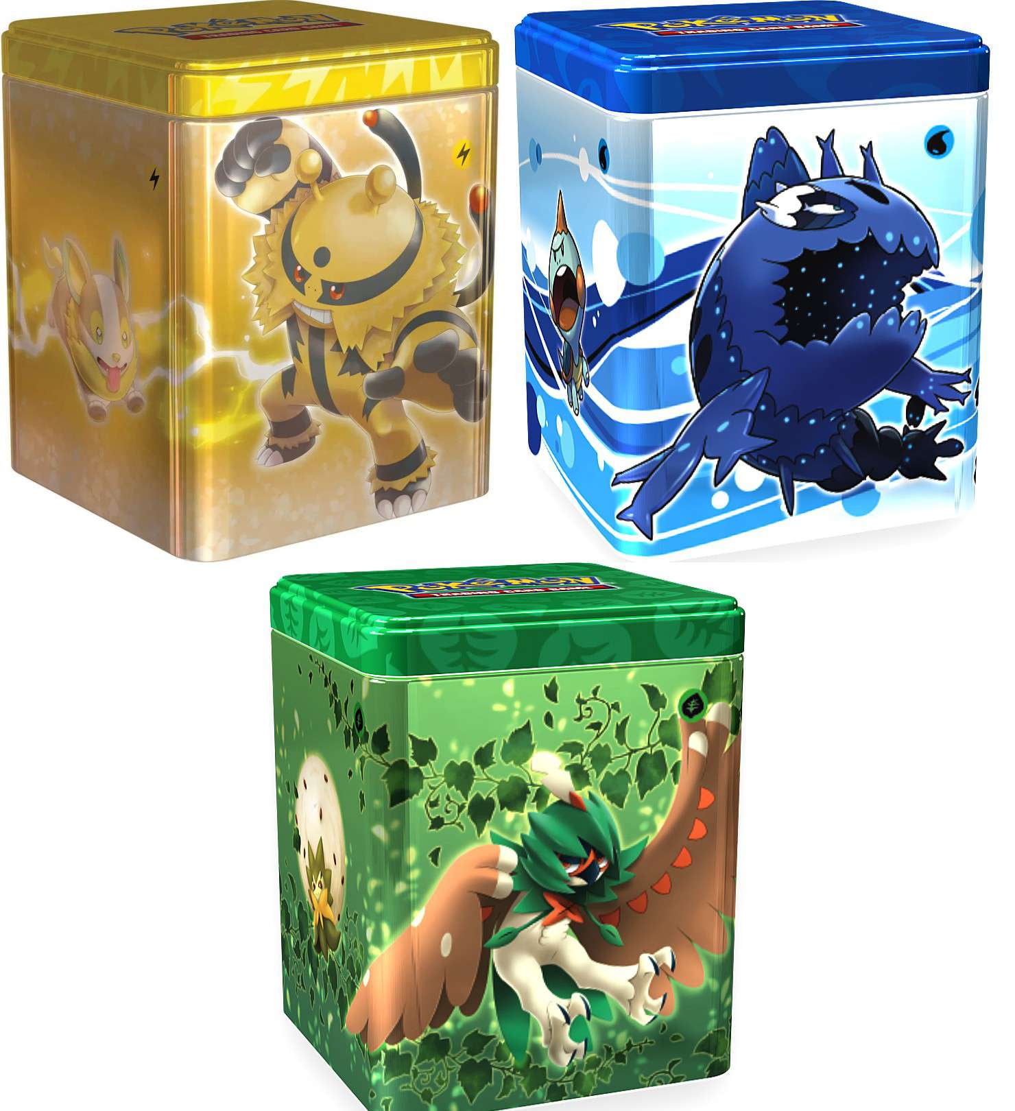 Pokemon Sword & Shield Grass, Water & Lightning Set of 3 Stacking Tins