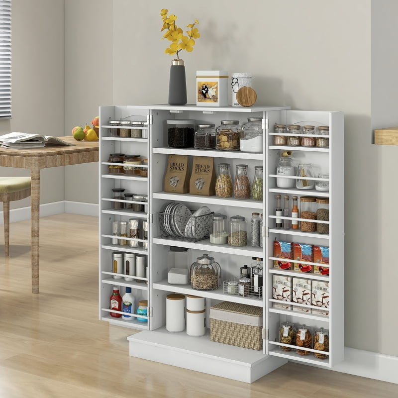 Alvantor Paper Freestanding Kitchen Pantry Storage Cabinet with Door Racks & 5-Tier Shelves 23.6" x 11.8" x 40.9" White