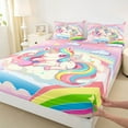 thumbnail image 3 of Homewish Colorful Cute Unicorn Twin Sheet Sets,Kawaii Rainbow Stars Pattern Twin Fitted Sheet, Magic Animal Flat Sheet For Girls Teens,Super Cozy Room Decor,3 Pieces, 3 of 7