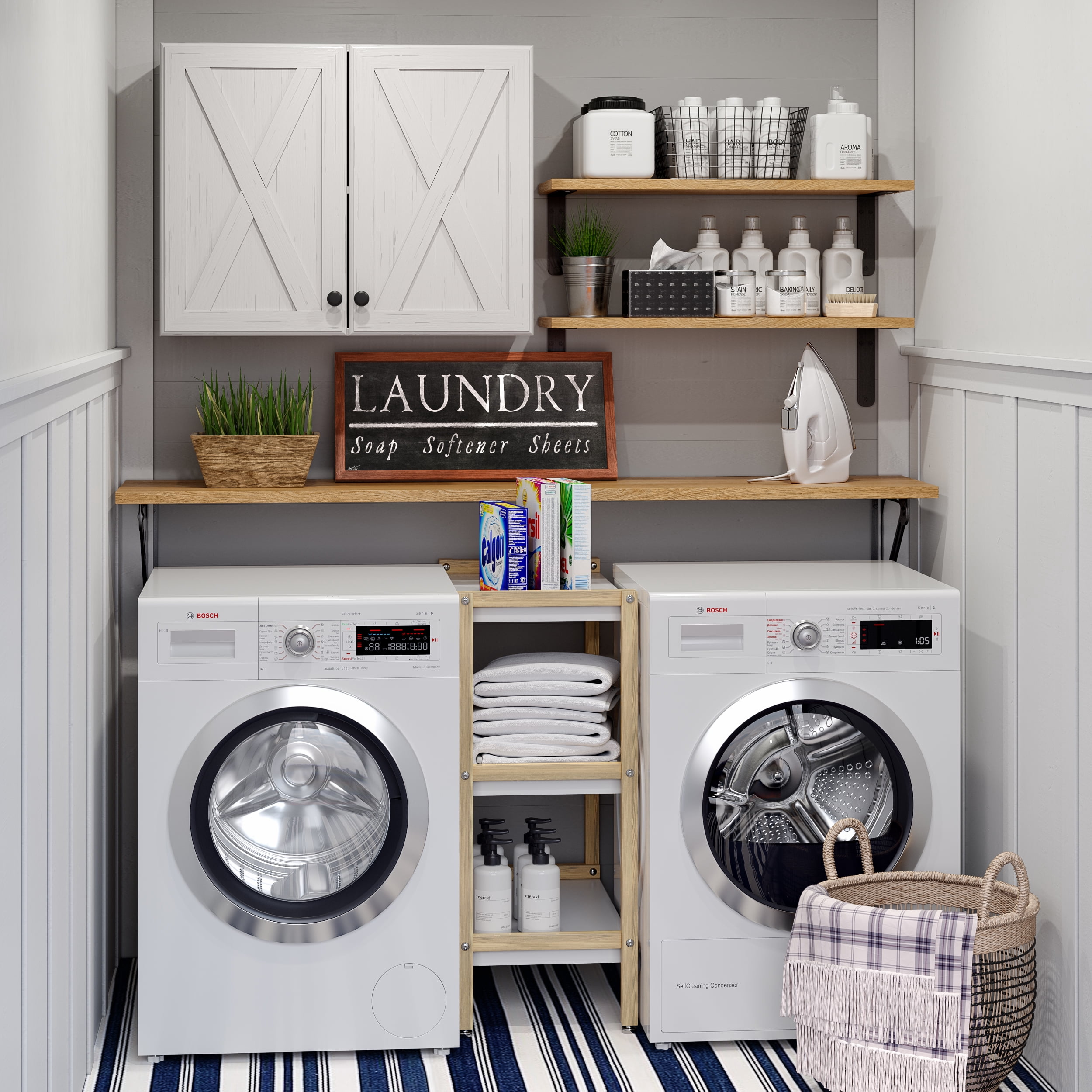 POLIHOME Laundry Room Wall Cabinet Wall Mounted Storage Cabinets with 2 Barn Doors and Adjustable Shelves, 24inch