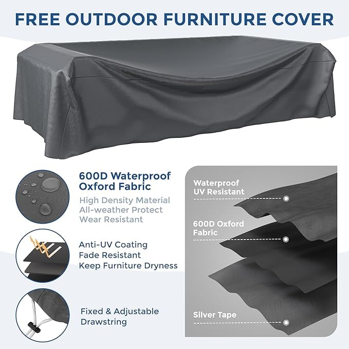 UDPATIO Patio Furniture Sets, Modular Rattan Outdoor Patio Sectional Furniture Sofa Set, Wicker Patio Conversation Set for Backyard, Deck w/Coffee Table, 7PC Grey/Blue (Include Sofa Cover)