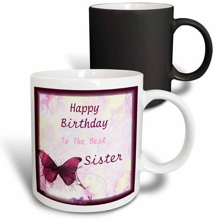 Happy Birthday To Sister 3dRose Image of Happy Birthday Best Sister With Butterflies - Magic Transforming Mug, 11-ounce ()