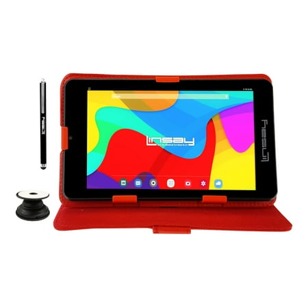 Linsay 7" 2GB RAM 64GB Android 13 WiFi Tablet with Case Red, Pop Holder and Pen Stylus