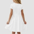thumbnail image 5 of Wxirdiow Dresses for Kids Girls' Short Sleeve Crew Neck Dress Bow Detail Puff Sleeve Textured Fabric Summer Casual Pocket Detail Easy Care White Size,4-5 Years, 5 of 9
