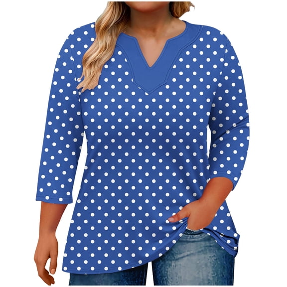 Womens Plus Size 3/4 Sleeve Tops Casual V Neck Button Tee Shirts Basic Loose Fit Tunic Blouse
