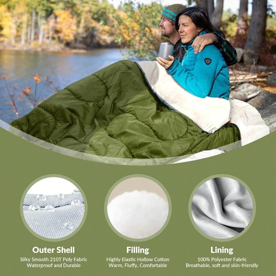 Double Sleeping Bag With 2 Pillows For Adults Queen Size XL Sleeping Bag Waterproof Compact With Compression Sack 2 Person Sleeping Bags For 34 Seasons Camping Backpacking Hiking Travel