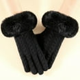 thumbnail image 2 of ManxiVoo Womens Winter Knitted Gloves with Small Chic Style and Large Furry Cuffs Cold Proof for Outdoor Cycling Touchscreen Function and Warmth Black, 2 of 4
