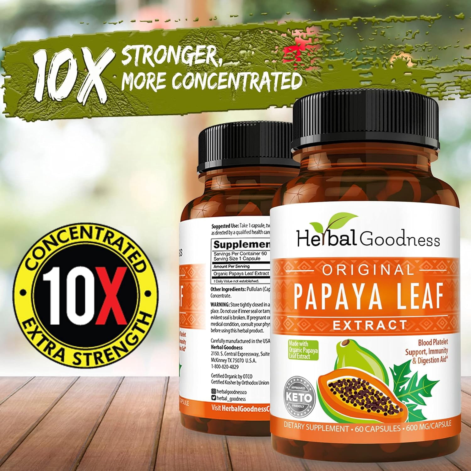 Herbal Goodness Papaya Leaf Extract Capsule, Pills, Digestive Enzymes, Immunity, Gut Health Supplement, Blood Platelet - 60/600mg
