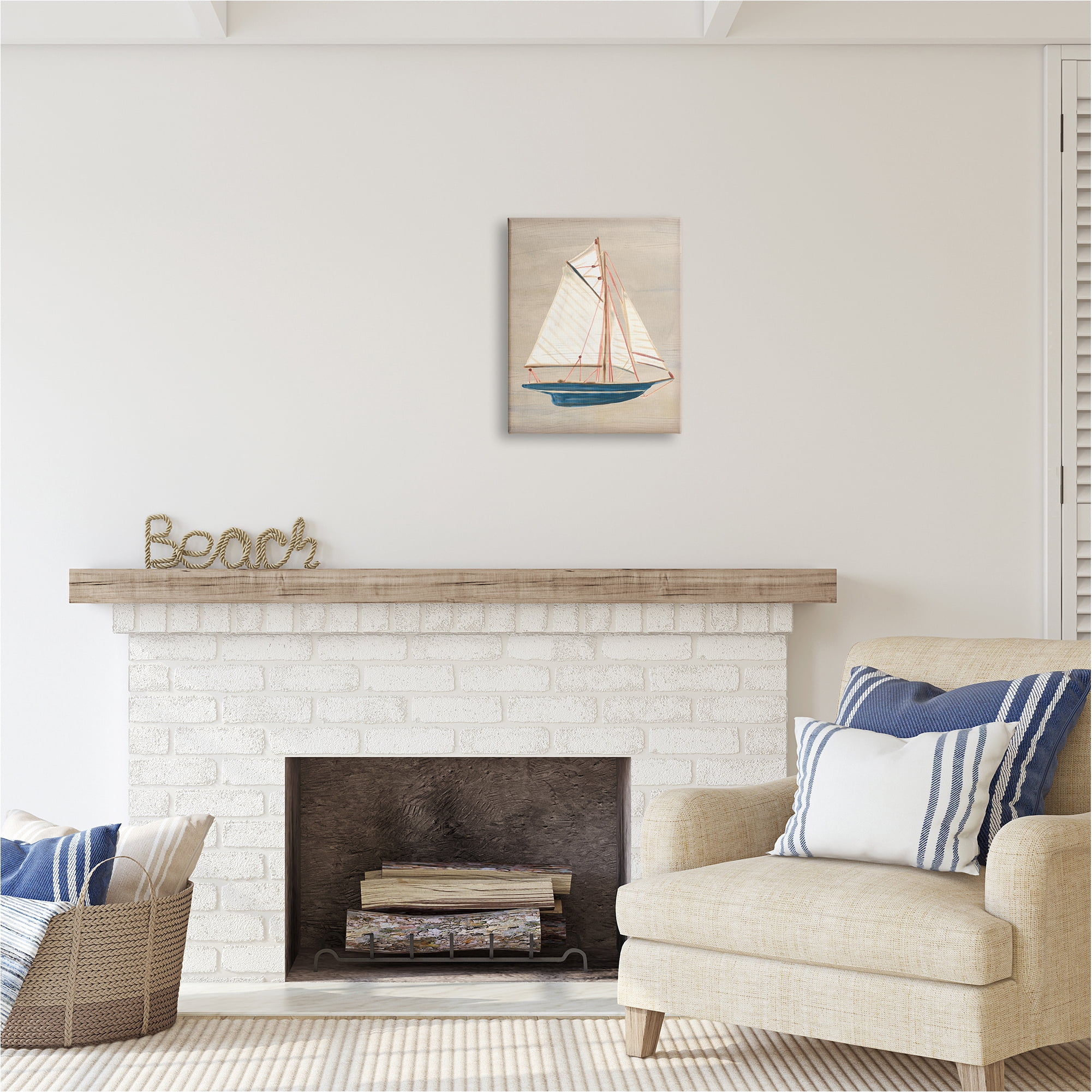 Stupell Industries Rustic Blue Sailboat Transportation Painting Gallery Wrapped Canvas Art Print Wall Art, 16 x 20