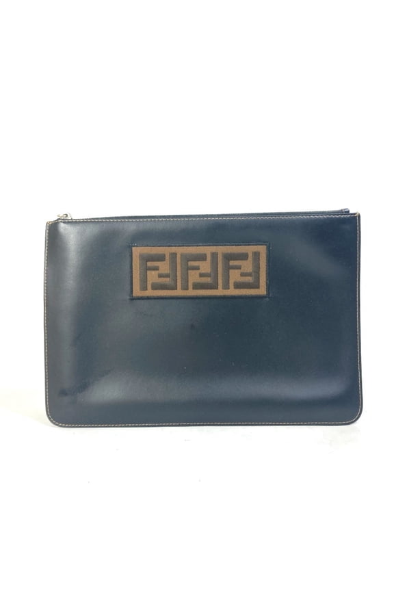 Pre-Owned FENDI 7N0078 Zucca Logo Pouch Clutch Bag in Black Leather for Men (Good)