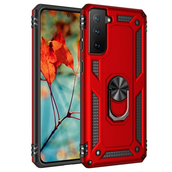 TechCircle Samsung Galaxy S21 Case, Ring Holder Kickstand Magnetic Hybrid Rugged Shockproof Cover, Red