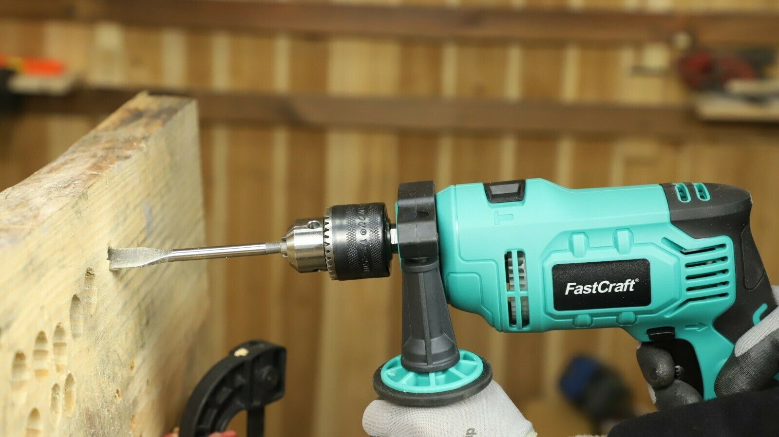 Hammer Drill- FastCraft Impact Drill Driver PRO 9A PEAK POWER 1/2-inch Chuck 0-2800RPM Dual Switch Drilling Driving, 360 Degree Rotating, 43mm Drill Collar 104pc Bit Set